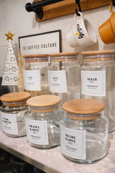 Durina Living Set of 6 Wooden Vacuum Lid Glass Jars |   1300 ml & 650 ml Tea Coffee Sugar Salt