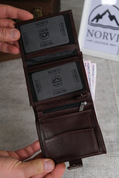Norvi Leather محفظة من الجلد الطبيعي مع حزام للعملات المعدنية وسحاب 1294