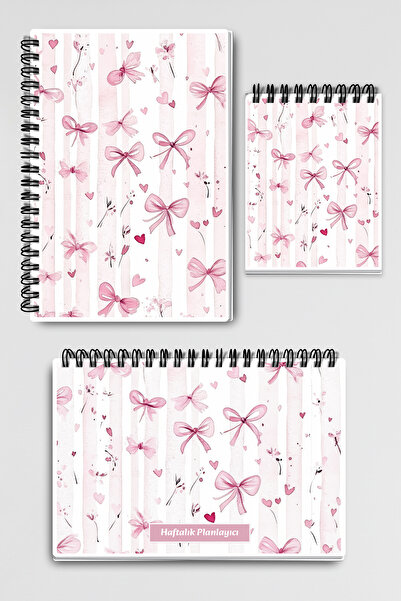 qoeuyl boutique Pembe Buket Kurdele Tasarım Defter Planlayıcı ve Not Defteri ...