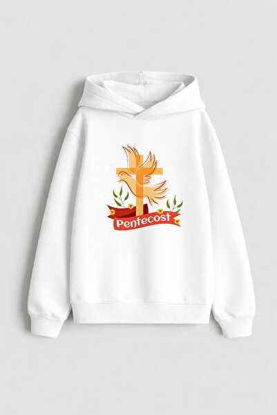 MODA هامسين يورتوس بنتيكوست مطبوع سويت شيرت أبيض للأطفال بقلنسوة