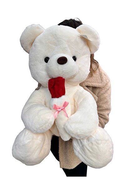 JPT Χνουδωτό Λευκό Αρκουδάκι με Φιόγκο & Κόκκινο Τριαντάφυλλο 60εκ.