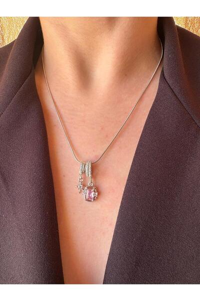 Bohan Accessories Pembe Taşlı Çoklu Charm Kolye
