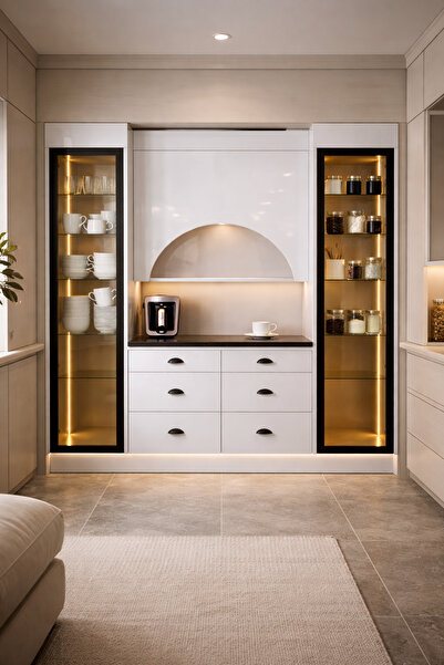 Dodef Wood Lüks High Gloss Mutfak Dolabı & Kahve Köşesi - %100 MDF Gövde, Led...