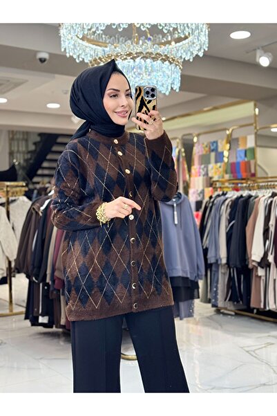 ALANURMODA 140588 Baklava Desen Simli Uzun Hırka