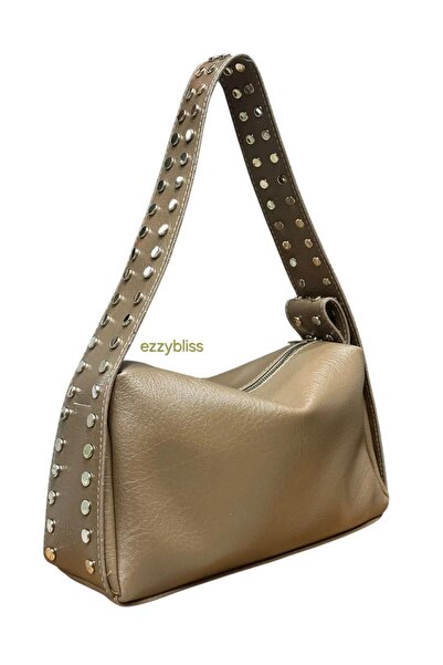 EZZY BLİSS ezzybliss Kadın Vizon Orta Boy Trok Detaylı Zımbalı Yumuşak Deri S...