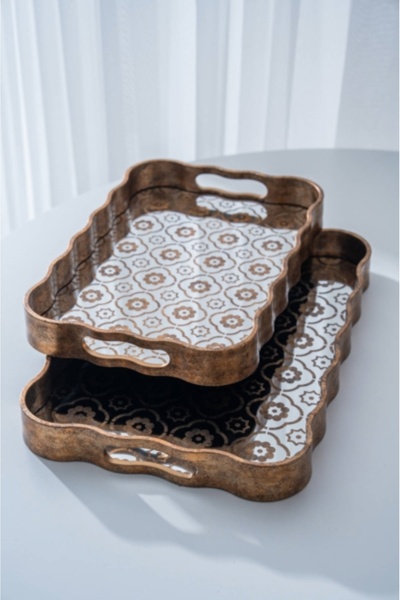 ACAR Lior Polyurethane Luxury 2-Piece Mirrored Tray 45 cm X 39 cm