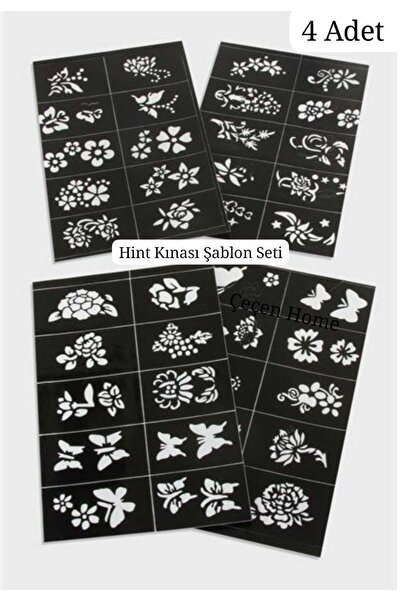ÇEÇEN HOME 4'Lü Hint Kınası Şablon Seti Hint Kınası Desenleri