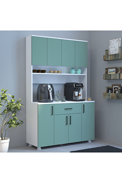 Alfimo Mobilya BELİNDA KAHVE KÖŞESİ MUTFAK DOLABI ÇOK AMAÇLI DOLAP BEYAZ&SU Y...