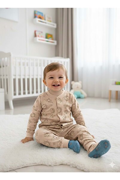 gültekin bebe Miniworld Erkek 6-24 Aylık Uzay Baskılı Çıtçıtlı Pijama Takımı-...