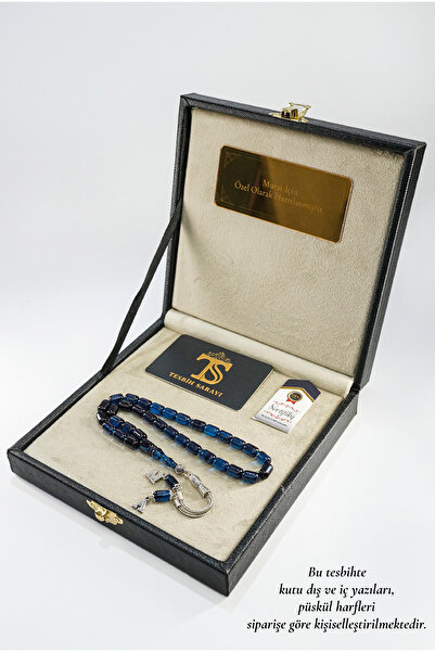 TESBİHSARAYI Ateş Kehribar Tesbih – Kişiye Özel Kare Kutu – Harfli Çift Püskü...