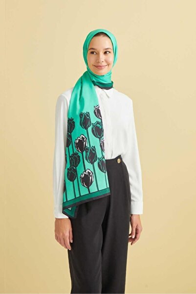 Imannoor Floş Viskon Şal - Boğazın Laleleri - Yeşil Siyah