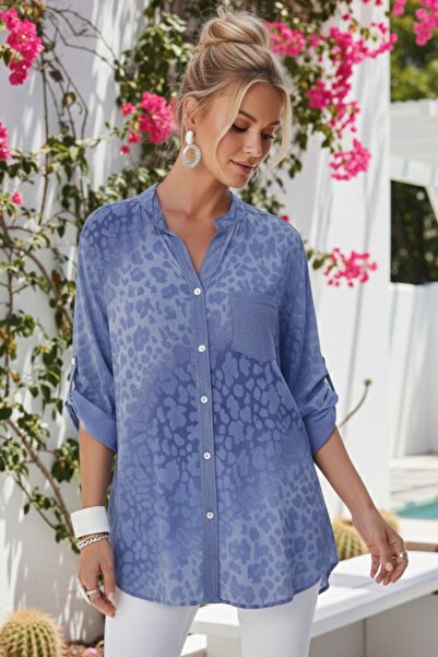 Chiccy Italian Lilac Judge Collar 3/4 Sleeve Leopard Print Buttoned Sequin Po...