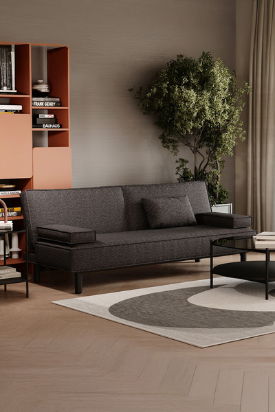 Enza Home Merika 3'lü Yataklı Koltuk, Keten Dokulu - Gri