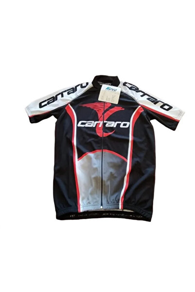 Carraro قميص ركوب الدراجات بأكمام قصيرة وياقة واقفة وسحاب أسود وأبيض مقاس S W...