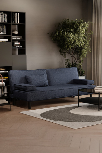 Enza Home Merika 3'lü Yataklı Koltuk, Keten Dokulu - Lacivert