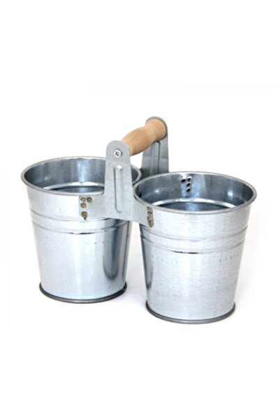 Culinaro Set of 2 galvanized buckets with wooden handle 10xh10cm