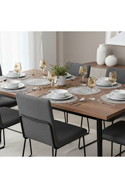 Tropikhome Amerikan Servis 12 Kişilik Supla ve Runner Set Gri Renk 13 Parça S...