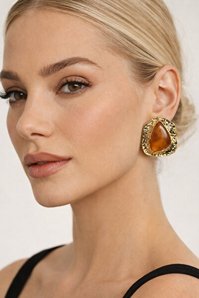 PABALAS Women's Gold Color Stone Nail Earrings – Stylish Earrings with Brown ...