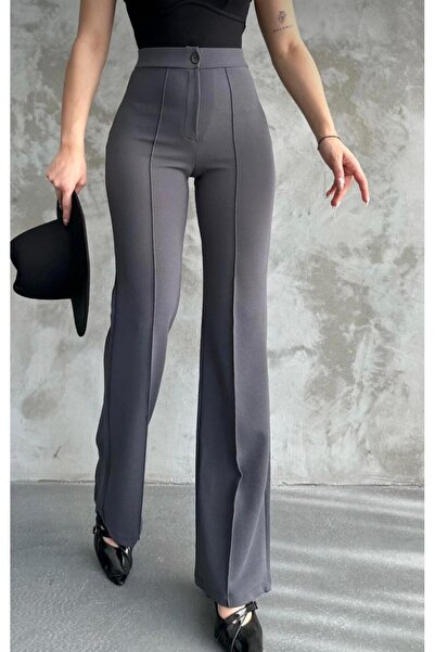MRİABE Pantaloni Palazzo Paca pentru femei, antracit, cu talie înaltă