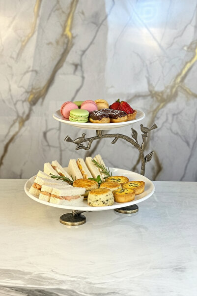 MAY HOME Antique 2-Tier Presentation Plate Porcelain Plate & Kura Piped K Cak...