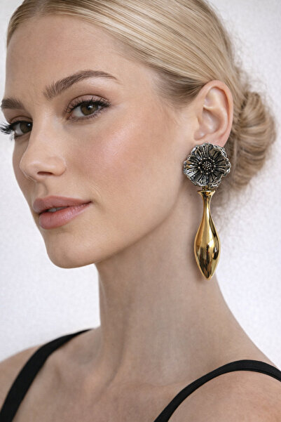 PABALAS Women's Gold Color Flower Detailed Dangle Earrings