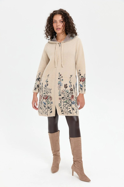 Desen Triko Women's Hooded Skirt and Arm Wildflower Patterned Long Coat 24007...