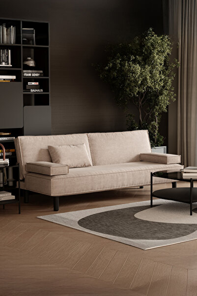 Enza Home Merika 3'lü Yataklı Koltuk, Keten Dokulu - Krem