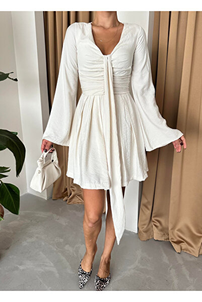 My Blog Natural Flare Sleeve Mini Dress - 241040