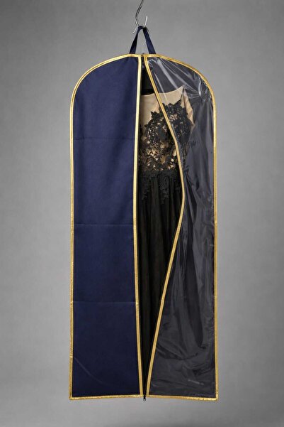 FarilasGlobal Lacivert Gold Detaylı Şeffaf Elbise Kılıfı 3’lü Paket | Kalın D...