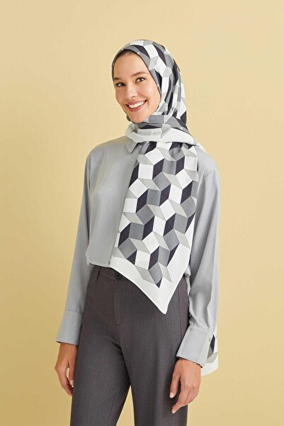 Imannoor Floş Viscose Shawl - Zigzag Pattern - White