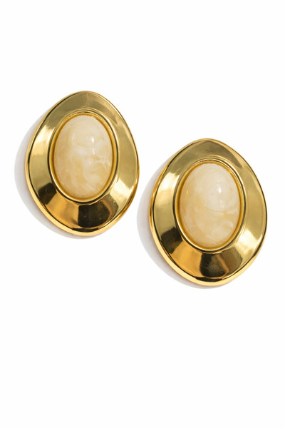PABALAS Women's Gold Color White Oval Stone Nail Earrings