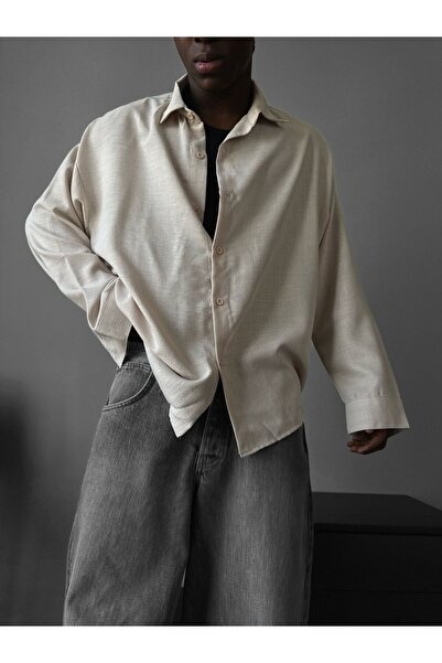 elkumoda Men's Oversized Italian Collar Linen Shirt Comfortable Fit Long Slee...