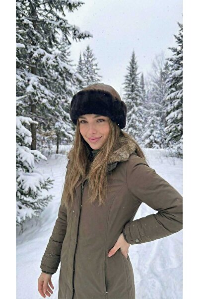 LAGRANZE قبعة شتوية فاخرة من الفرو للنساء