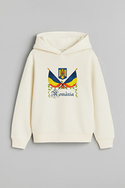 MODA رومانيا رومانيا برايدل مطبوع إكرو سويت شيرت للأطفال بغطاء للرأس