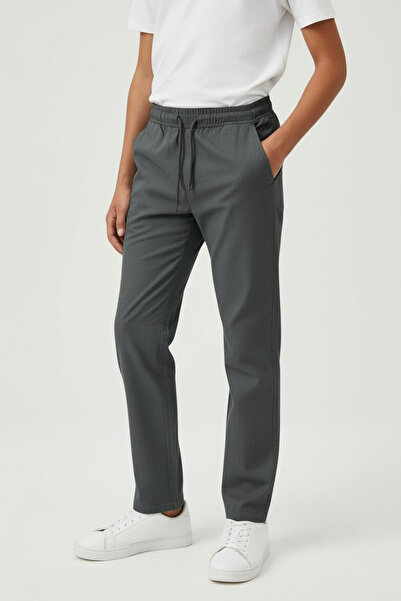 LOOKS KİDS Boy's Dark Gray Linen-Look Cotton Trousers with Elastic Waist