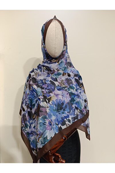 Esima Butik Batik Floral Pattern Brown/Navy Blue Cotton Shawl