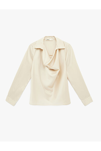 Koton Flowy Shirt Collar Long Sleeve Satin Blouse