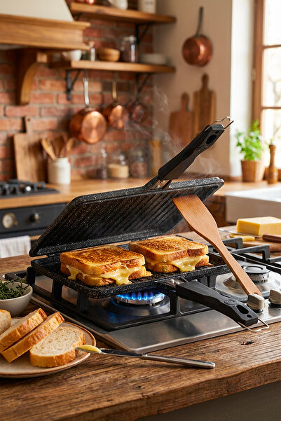 Homekolik Cast Granite Toast Pan – Double-Sided Locking Toaster Pan, Stovetop...