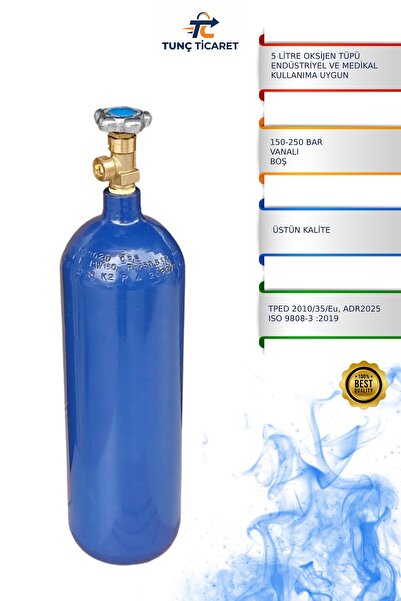 TUNÇ ONLİNE TUNÇ TİCARET 5 Litre Oksijen Tüpü Vanalı Boş Çelik