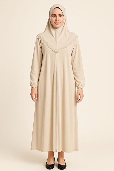 hüseyin ceran Luxury Scarf Prayer Dress Ecru