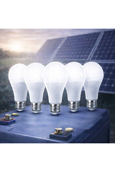 kialed 5'li 9W E27 12V 24V DC LED Ampul Beyaz Işık | Solar – Akü Uyumlu