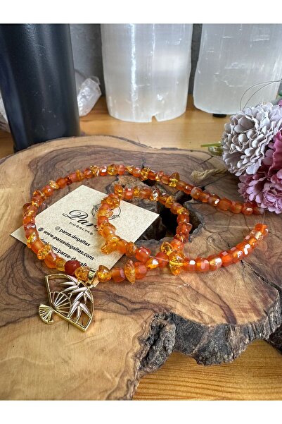 parze doğaltaş Agate and Amber Natural Stone Design Necklace