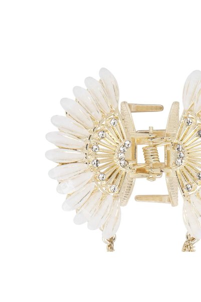 Tudivanyu Aksesuar Elegant Butterfly Hairpin Adorned with Pearl Chains and White Stones