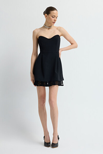 adL Etek Ucu Dantelli Mini Elbise