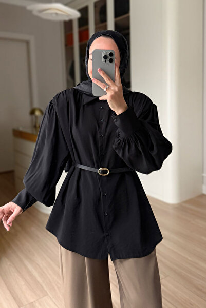 Ka Hijab Belted Shoulder Pad Pack Shirts - Black