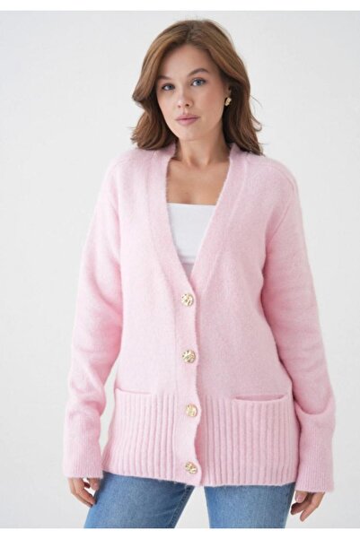 fuşyha butik Peluş Yarım Düğmeli Triko Hırka