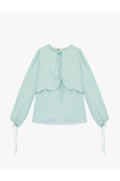 Koton Long Sleeve Lace-Up Round Neck Chiffon Blouse