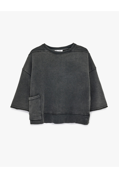 Koton Pocket Detailed Washable Short Sleeve Crew Neck Cotton Oversized Sweats...