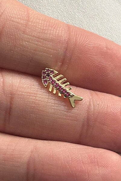 TAKIŞTIR Altın Renk Balık Figürlü Taş Detaylı Cerrahi Çelik Tragus/Kıkırdak K...