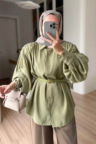 Ka Hijab Belted Shoulder Pad Pack Shirts - Green